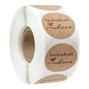NEW 500pcs/roll Handmade With Love Stickers Script - Dark Brown Kraft Labels